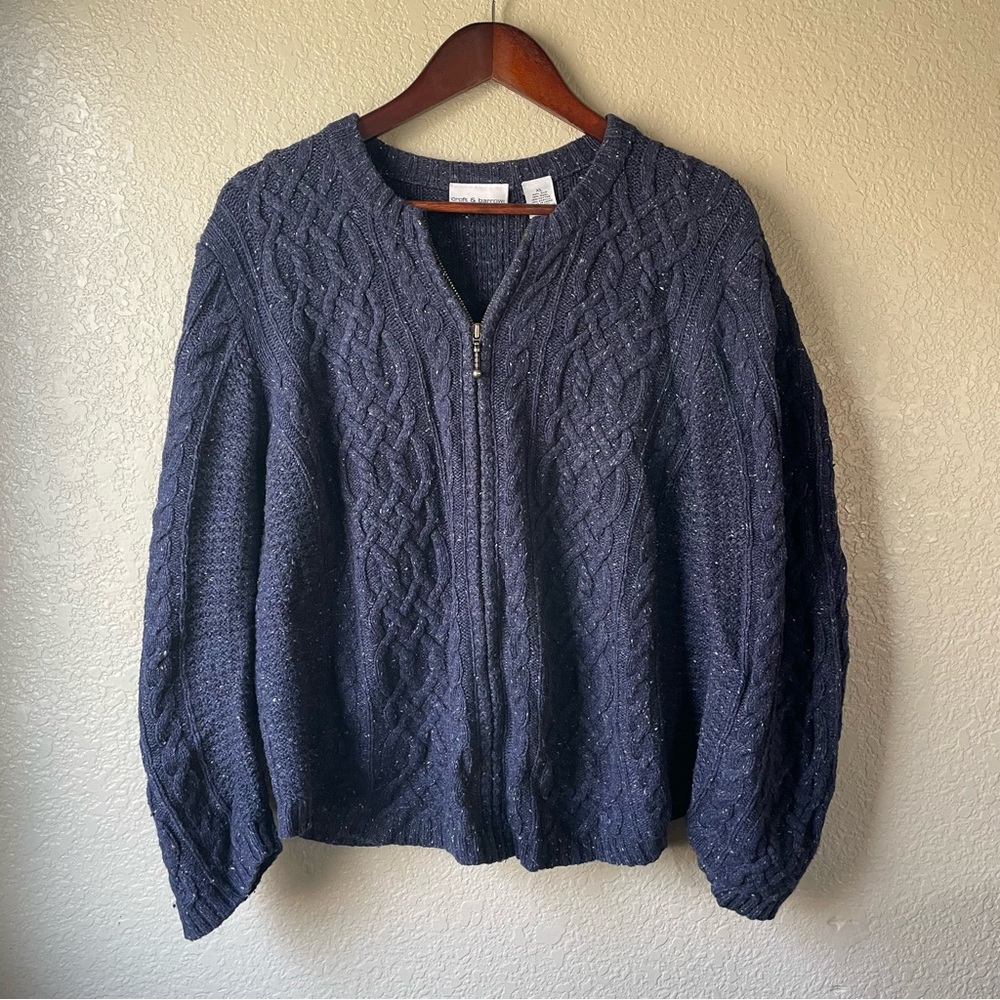 Croft & Barrow Womens XL Blue Silk Blend Full Zip Cable Knit Cardigan Sweater